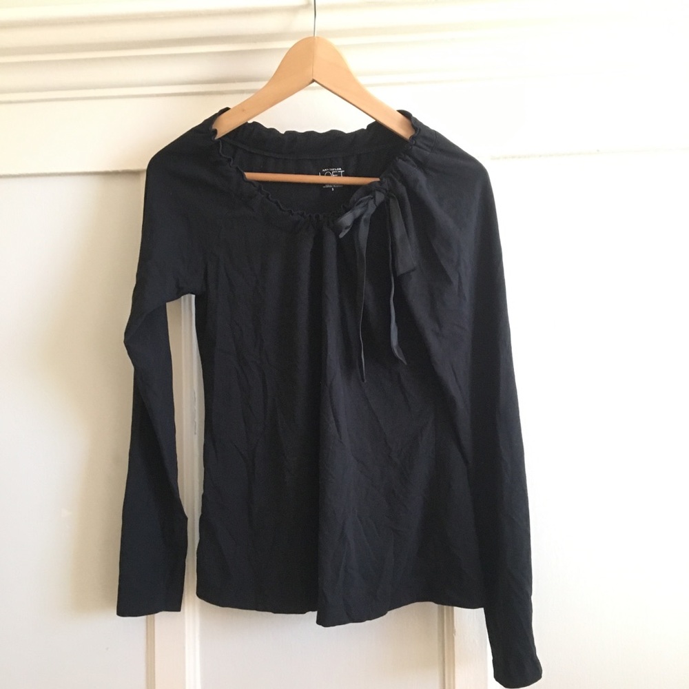 LOFT long sleeve black top tie front